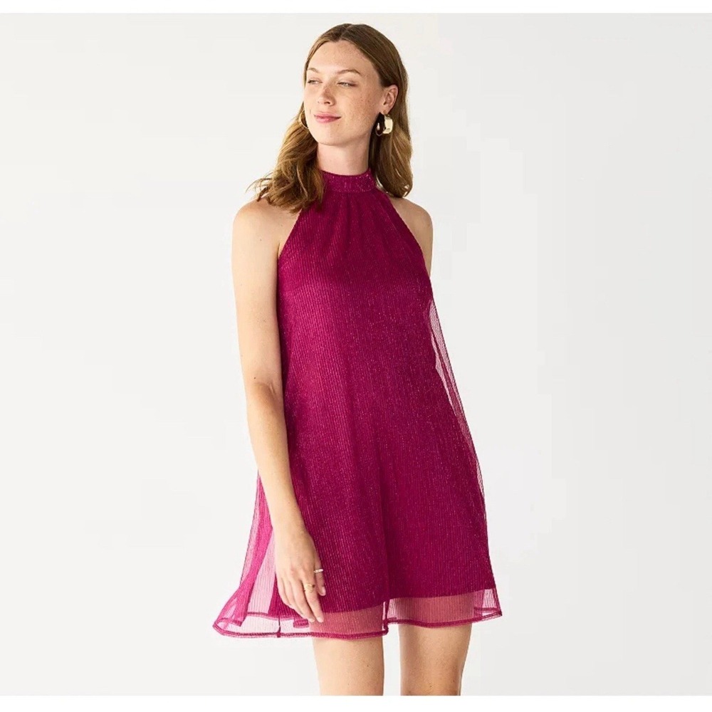 NWT Nine West Mockneck Swing Mini Dress in Luscious Berry Sz S Holiday Glam